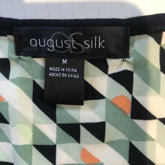 August silk black Green sleeveless tank blouse beaded neck design MED - Picture 9 of 13